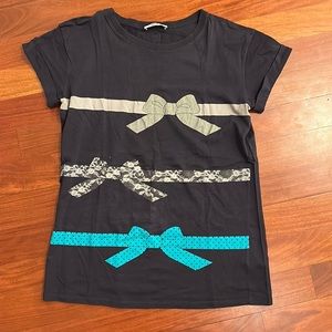 Liu-Jo Jeans women’s designer ribbon&bow short-sleeve tee - medium/charcoal